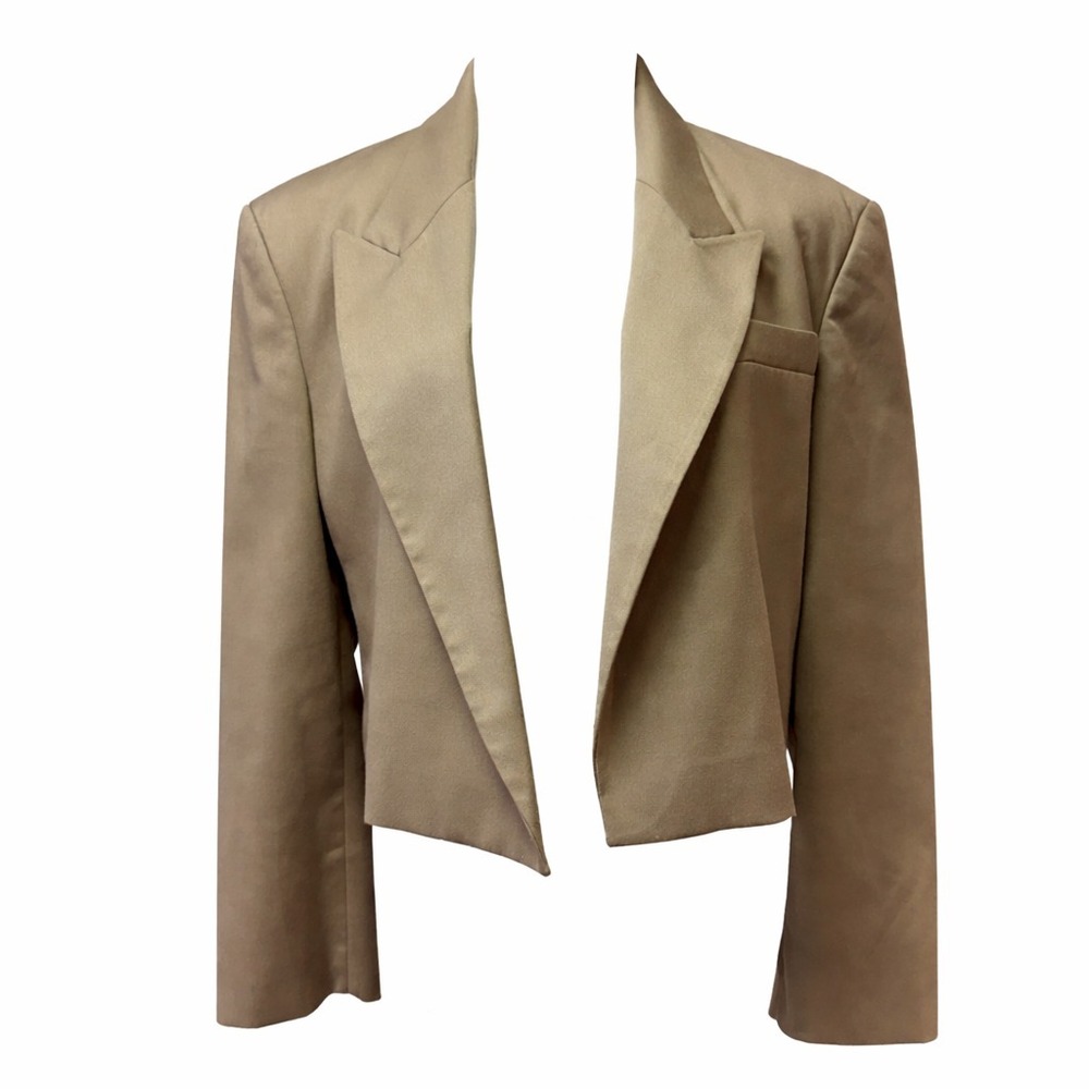 ZARA Cropped Lapel Blazer Taupe Brown Tailored Blazer Open Front Womens Academia